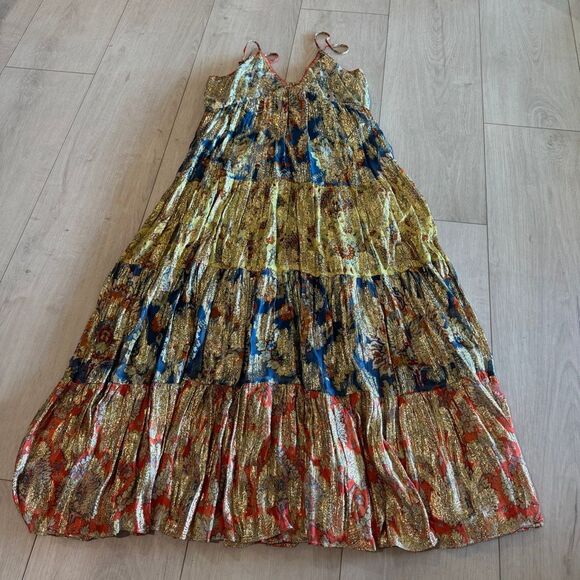 Anthropologie Dresses & Skirts - Verb by Pallavi Singhee Echo Tiered Maxi Dress in a multi-color metallic viscose